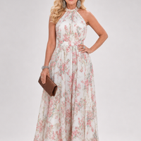 Guinevere | Floral Print Flowing Skirt Midi Dress
