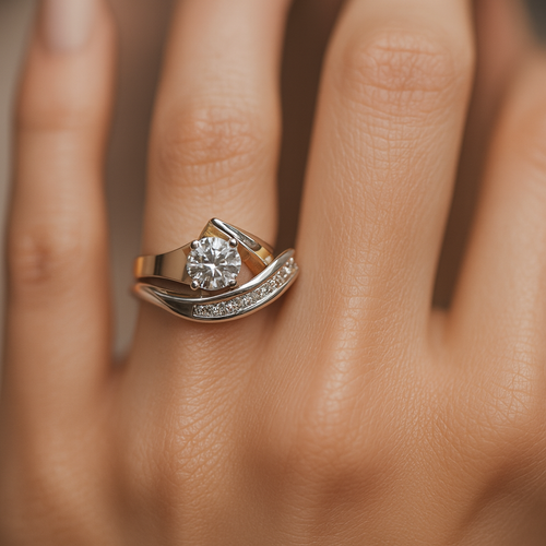 Karla – Vintage Asymmetric Gold and Silver Ring with Zirconia