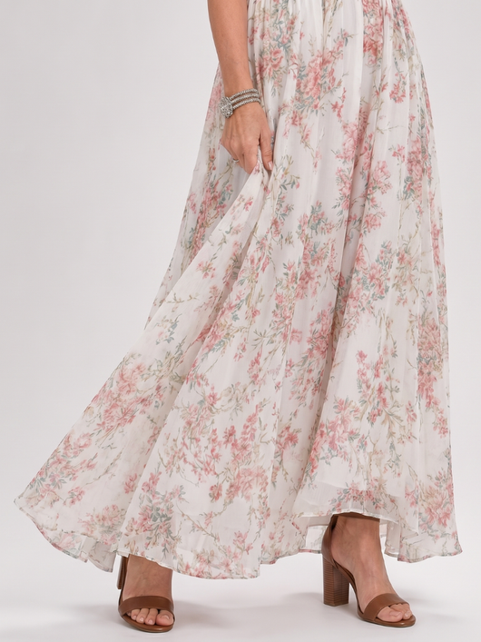 Guinevere | Floral Print Flowing Skirt Midi Dress