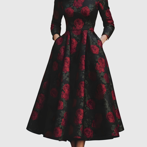 LILLA | ELEGANT VINTAGE A-LINE MAXI DRESS WITH FLORAL PRINT