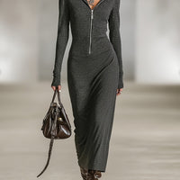 LIORRA | LONG-SLEEVE TUNIC DRESS WITH HOOD AND ZIPPER DETAIL