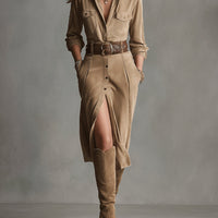 Alelie | Women's Brown Fashion Suede Midi Dress