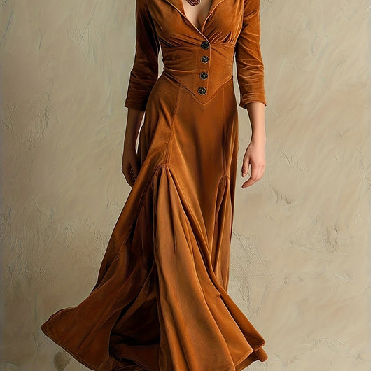 ELOWENNA | ELEGANT BUTTON-FRONT COLLAR DRESS WITH 7/8 SLEEVE