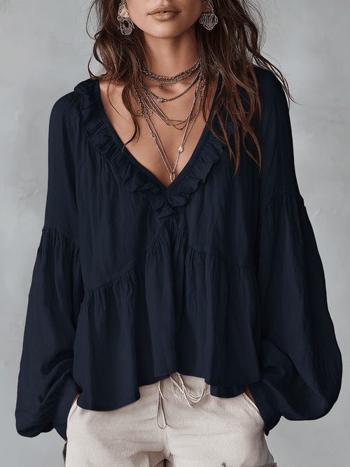 Airy Vintage-Inspired Ruffle Bohemian Blouse