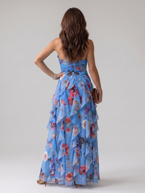 Nori | Halter Neck Ruched Bodice Floral Maxi Dress