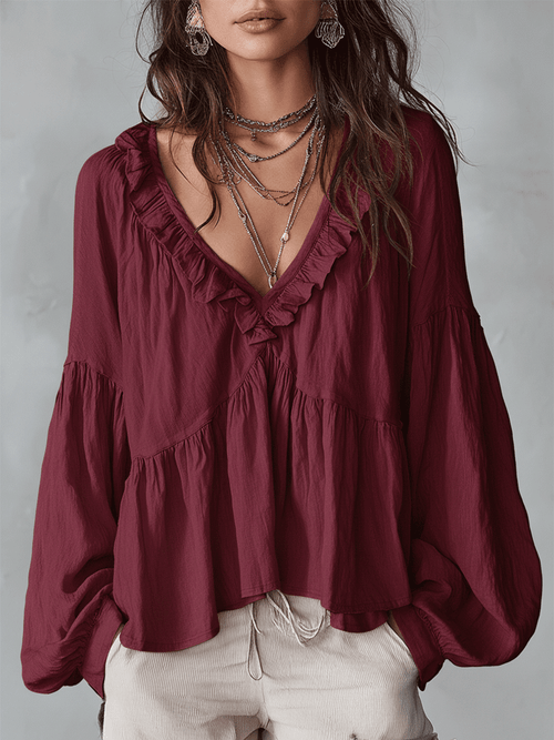 Airy Vintage-Inspired Ruffle Bohemian Blouse
