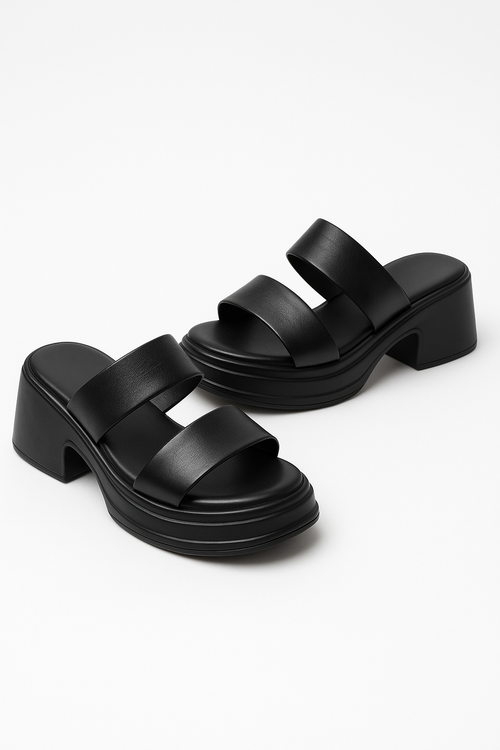 Calf Leather Sandals – Chunky High Heel