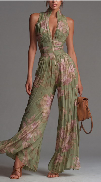 Rosie | Pleated Floral Chiffon Jumpsuit