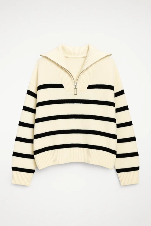 KAIRIS | ZIP-COLLAR STRIPED KNIT SWEATER