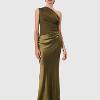 ALEIDA | ONE-SHOULDER SATIN MAXI DRESS