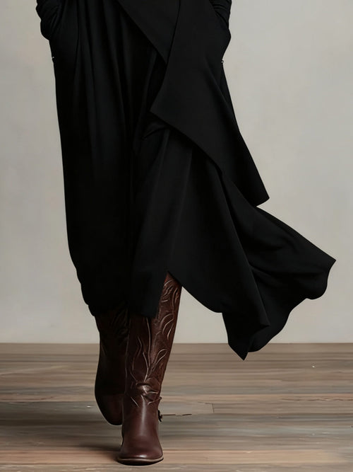 Irene | High-neck Asymmetrical Pleated Dress