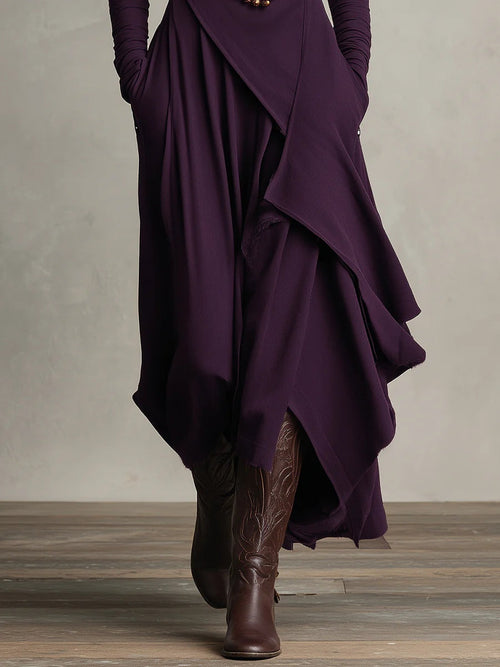 Irene | High-neck Asymmetrical Pleated Dress
