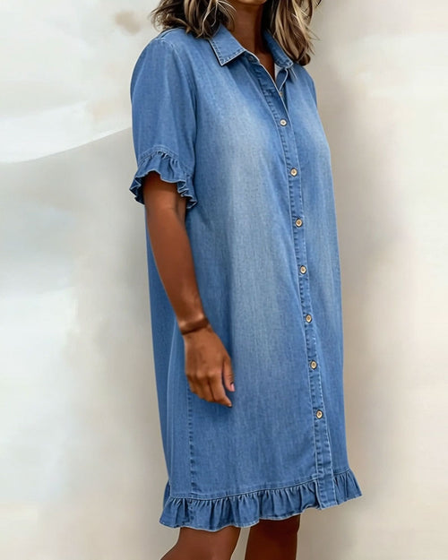 Maria | Comfortable Denim Dress with Flattering Pleats