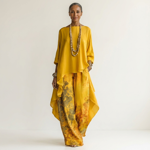 Cariola | Cotton-Silk Two-Piece Set with Asymmetric Tunic