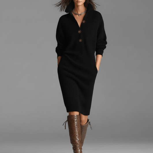 Elisse™ | Elegant Winter Dress with Buttons