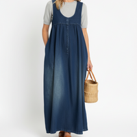 Karen | Vintage Washed Soft Cotton Feel Denim Maxi Dress