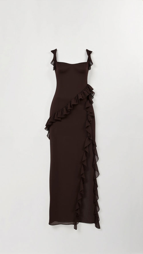 SOLANDRA | PROM DRESS WITH RUFFLE AND SLIT MAXI